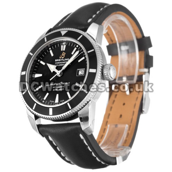 UK Black Leather Strap Breitling SuperOcean Heritage Black Dial Replica Watches