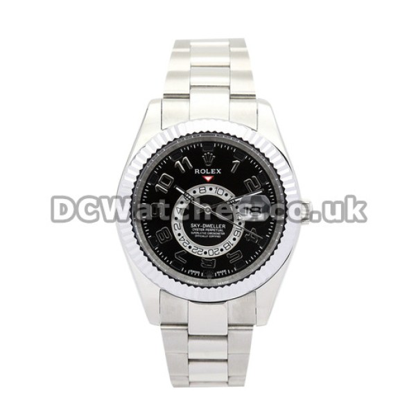 Swiss White Gold Rolex Sky-Dweller Black Dial Replica Watches For Men