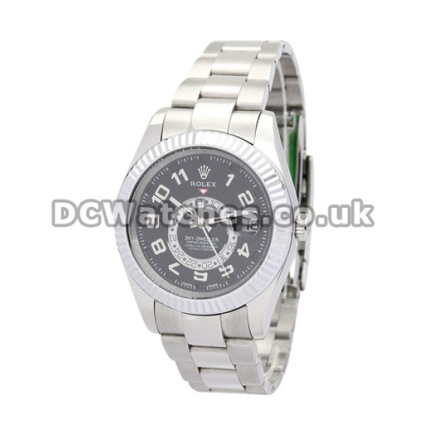 Swiss White Gold Rolex Sky-Dweller Black Dial Replica Watches For Men