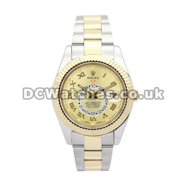 Swiss Yellow Gold Rolex Sky-Dweller Gold Dial Copy Watches For Men