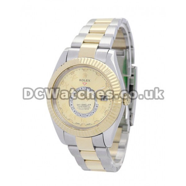 Swiss Yellow Gold Rolex Sky-Dweller Gold Dial Copy Watches For Men