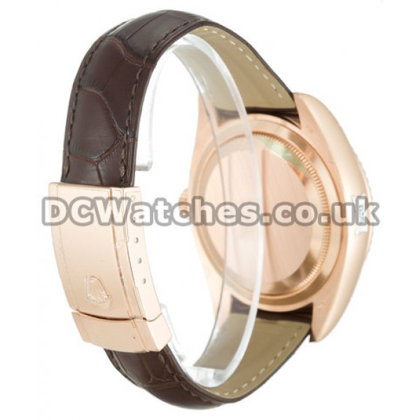 Top Rose Gold Rolex Sky-Dweller Replica Watches With Brown Leather Strap For Men