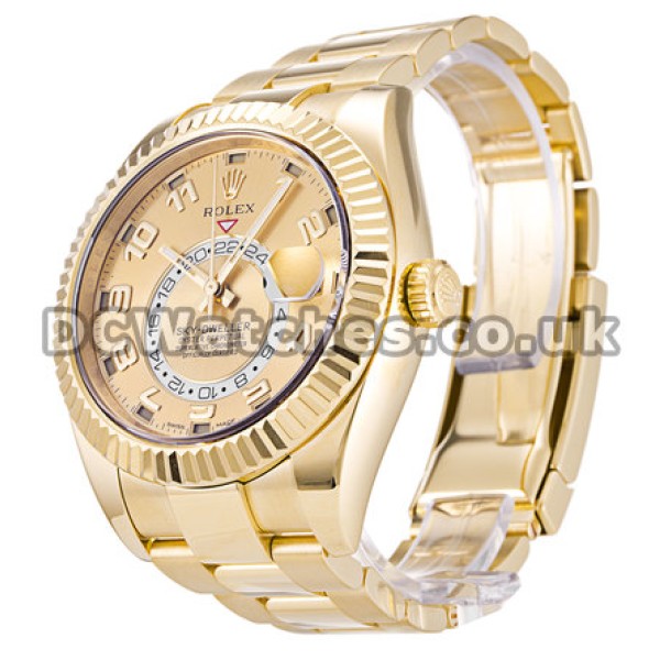 Luxury Yellow Gold Rolex Sky-Dweller Replica Watches Champagne Dial For Men