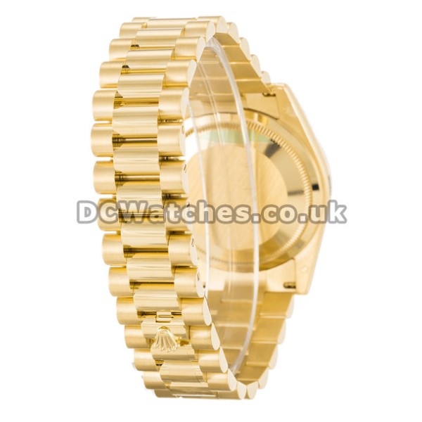 Cheap Best Rolex Day-Date Yellow Gold Mens Replica Watches with Champagne Baton Dial