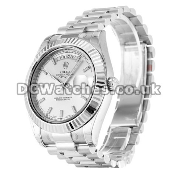 White Gold Day-Date II 41 MM Silver Baton Dial Copy Watches