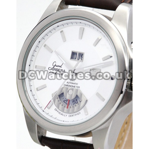 Crocodile Brown Strap Replica Tag Heuer Grand Carrera Fake Watches