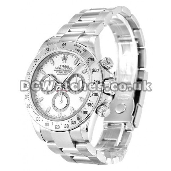 Silver Oyster Rolex Daytona 40 MM White Baton Dial Mens Replica Watches