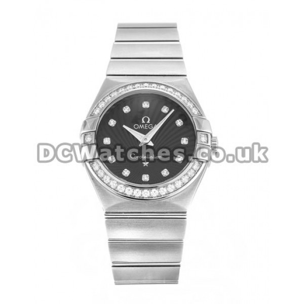 Quality Copy Omega Constellation Small 27MM Steel Case Black Diamonds Dial Watches