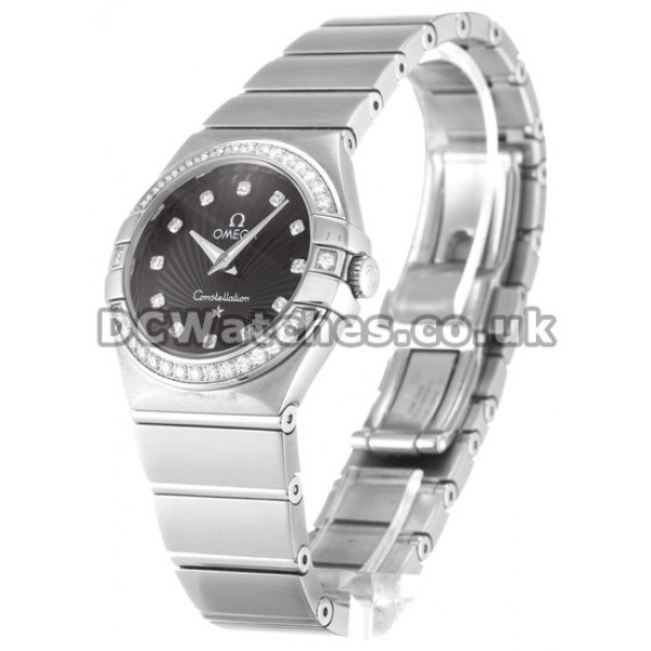 Quality Copy Omega Constellation Small 27MM Steel Case Black Diamonds Dial Watches