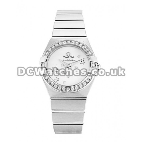 Cheap Omega Constellation 24MM Steel Case Diamonds Bezel Steel Bracelet Replica Watches