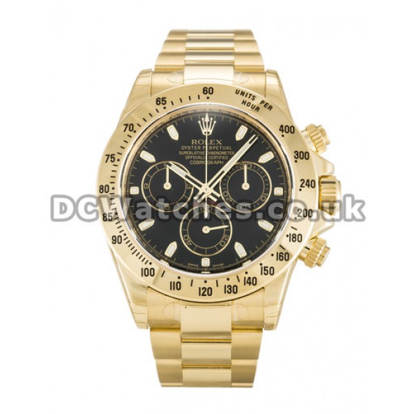 UK Rolex Daytona 116528 Yellow Gold Cases Mens 40 MM Replica Watches