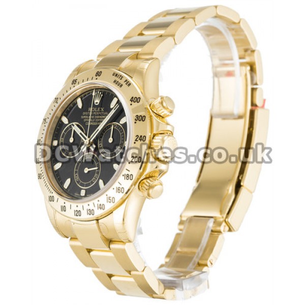 UK Rolex Daytona 116528 Yellow Gold Cases Mens 40 MM Replica Watches