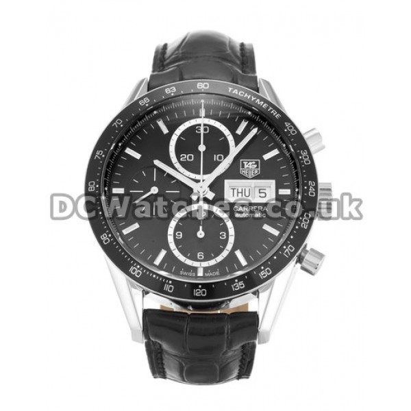 Black Leather Strap Tag Heuer Carrera Series Cheap Fake Watches For UK