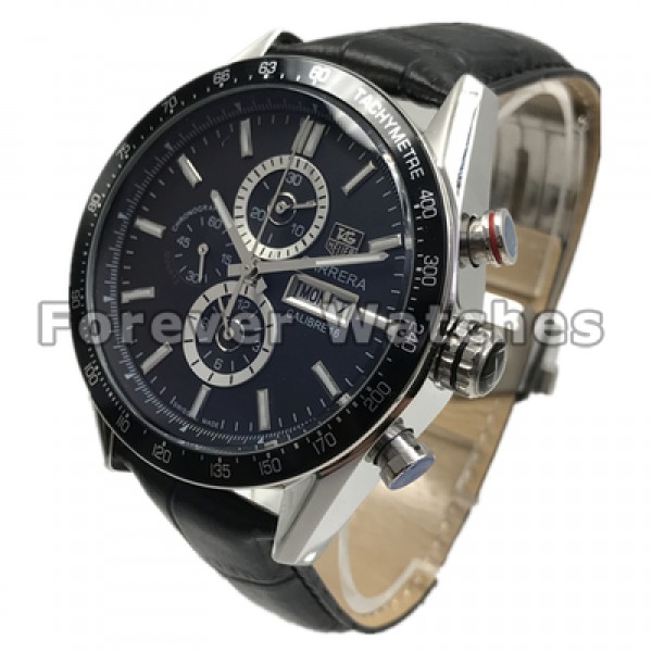 Black Leather Strap Tag Heuer Carrera Series Cheap Fake Watches For UK