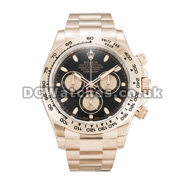 UK 1:1 Wholesale Replica Rolex Daytona Black Baton Dial 40 MM Watches With Rose Gold