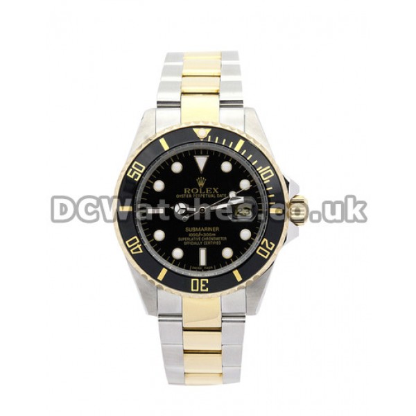 Pretty Steel And Yellow Gold Rolex Submariner Fake Watches Black Dial For Men