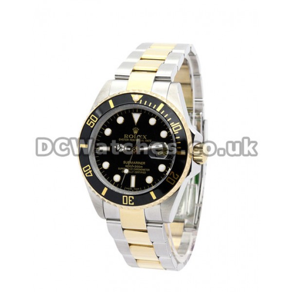 Pretty Steel And Yellow Gold Rolex Submariner Fake Watches Black Dial For Men