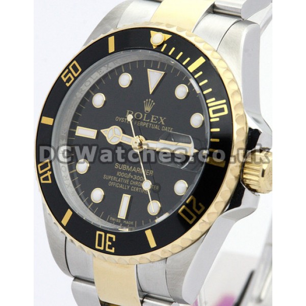 Pretty Steel And Yellow Gold Rolex Submariner Fake Watches Black Dial For Men