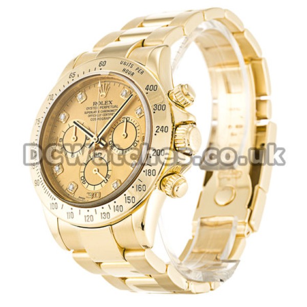UK Rolex Daytona 116528 Yellow Gold Cases Mens 40 MM Replica Watches