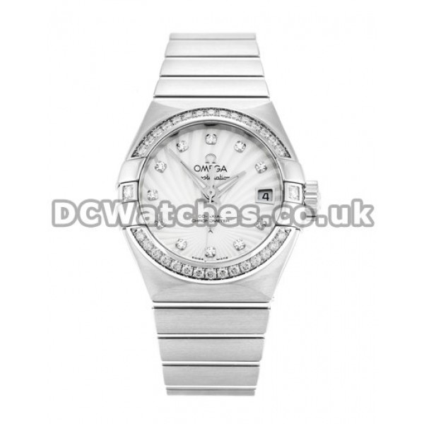 Superior Omega Constellation 31MM Steel Case Diamonds Bezel Steel Bracelet Fake Watches
