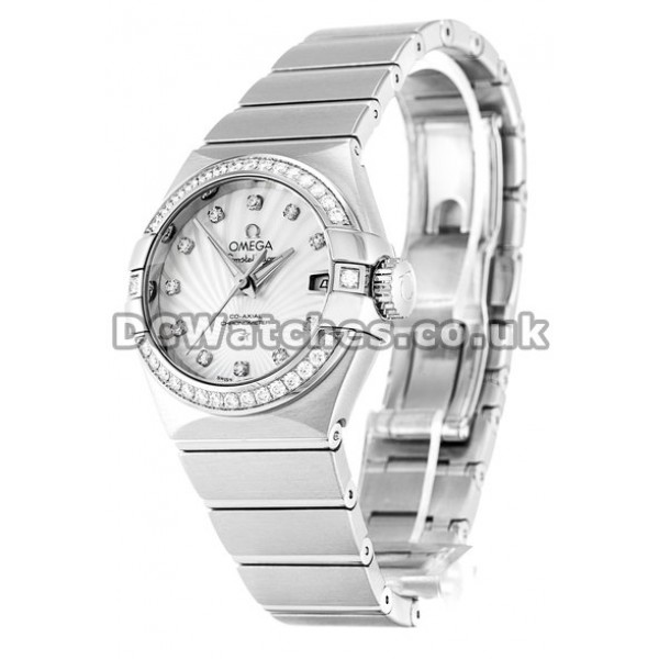 Superior Omega Constellation 31MM Steel Case Diamonds Bezel Steel Bracelet Fake Watches