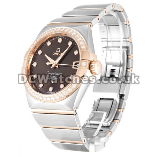 AAA Copy Omega Constellation Brown Diamond Dial Rose Gold & Steel Bracelet Watches