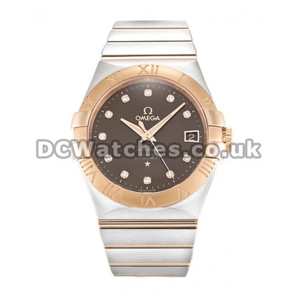 Top Replica Omega Constellation Chronometer 38MM Steel & Rose Gold Case Brown Diamond Dial Watches