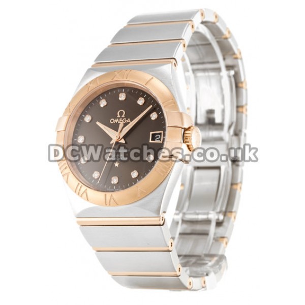 Top Replica Omega Constellation Chronometer 38MM Steel & Rose Gold Case Brown Diamond Dial Watches