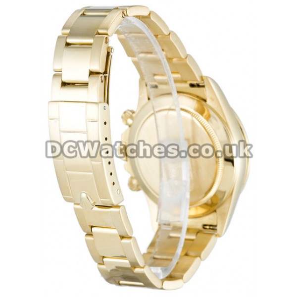 18k Gold Rolex Daytona Mens 40 MM Black Baton Dial Replica Watches