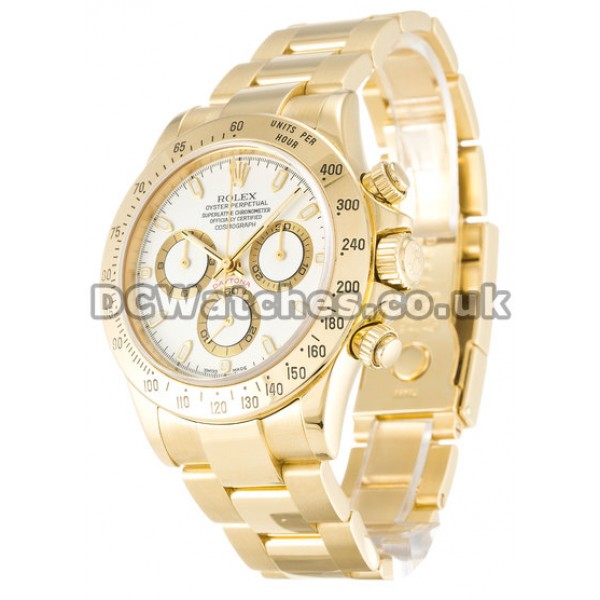 40 MM Yellow Gold Rolex Daytona White Baton Dial Replica Watches