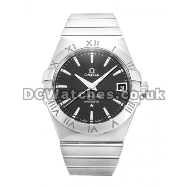 Great Omega Constellation Chronometer 38MM Steel Case Black Baton Dial Replica Watches