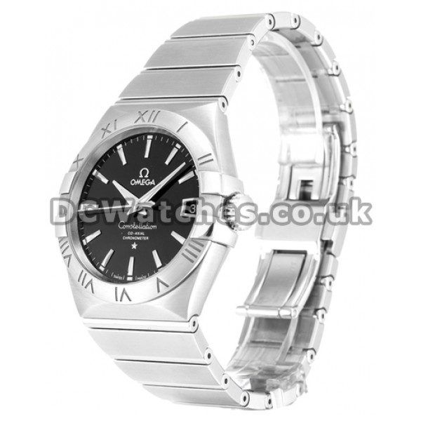 Great Omega Constellation Chronometer 38MM Steel Case Black Baton Dial Replica Watches
