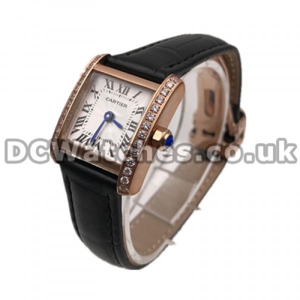 25MM Quartz Female Fake Cartier Tank Francaise Watches With Diamonds