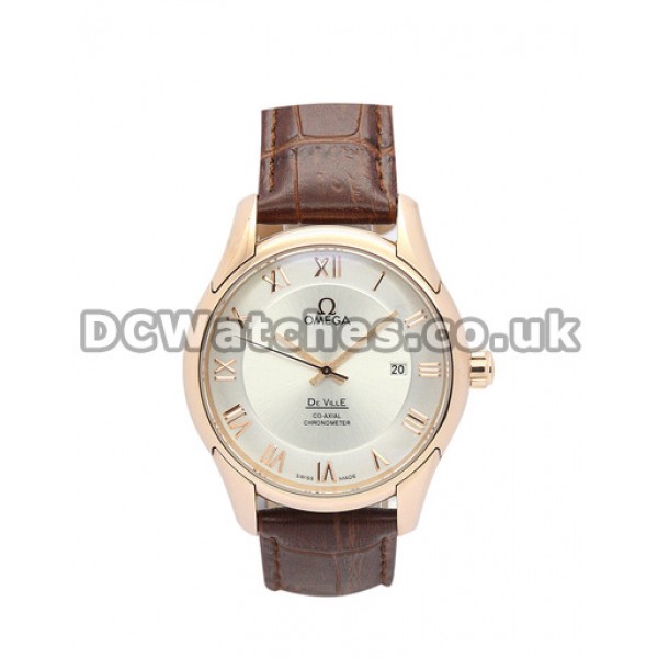 Omega De Ville Hour Vision 41 MM Rose gold Steel Case Brown Bracelet Replica Watches
