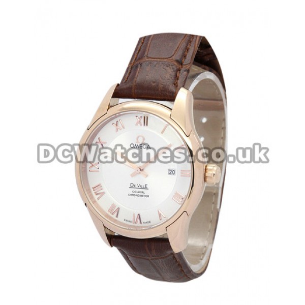 Omega De Ville Hour Vision 41 MM Rose gold Steel Case Brown Bracelet Replica Watches