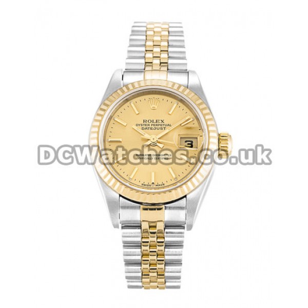Best Rolex Datejust Champagne Baton Dial 26MM Steel & Yellow Gold Case Replica Watches
