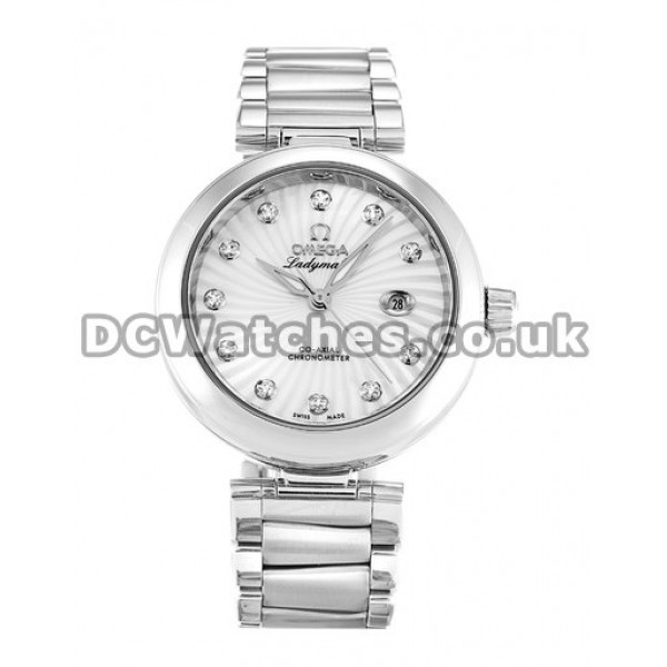 Ladies De Ville Ladymatic Silver Steel Bracelet White Diamond Mother of Pearl Dial Replica Watches