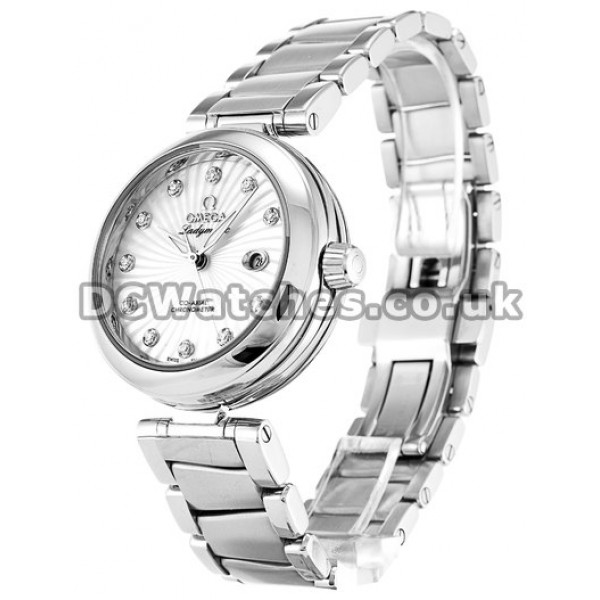 Ladies De Ville Ladymatic Silver Steel Bracelet White Diamond Mother of Pearl Dial Replica Watches