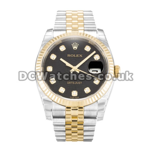 Top Rolex Datejust Black Jubilee Diamond Dial Steel & Yellow Gold Jubilee Bracelet Copy Watches