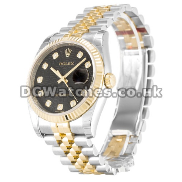 Top Rolex Datejust Black Jubilee Diamond Dial Steel & Yellow Gold Jubilee Bracelet Copy Watches