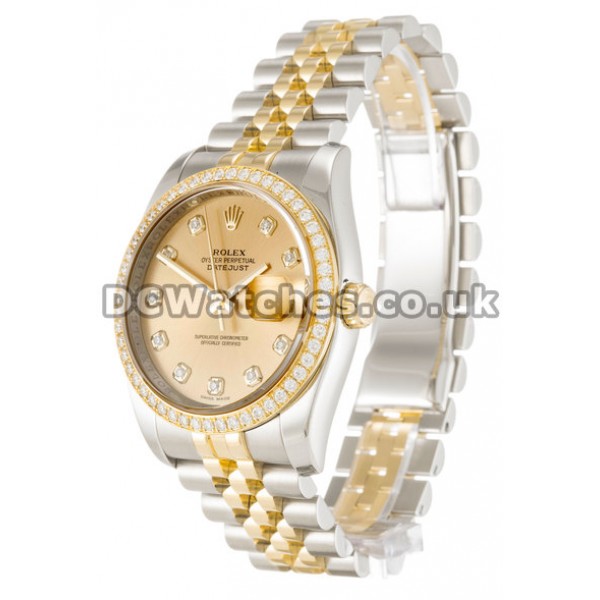 Copy Rolex Datejust 36MM Steel & Yellow Gold Case Diamonds Bezel Watches