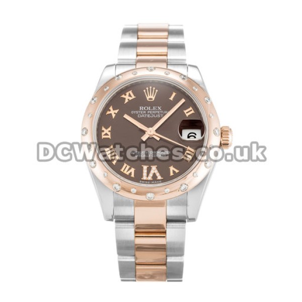Classic Fake Rolex Datejust Lady Chocolate Roman Numeral Diamond Dial Watches