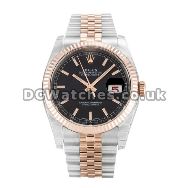 High Quality Copy Rolex Datejust Rose Gold & Steel Jubilee Bracelet Black Baton Dial Watches