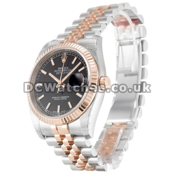 High Quality Copy Rolex Datejust Rose Gold & Steel Jubilee Bracelet Black Baton Dial Watches
