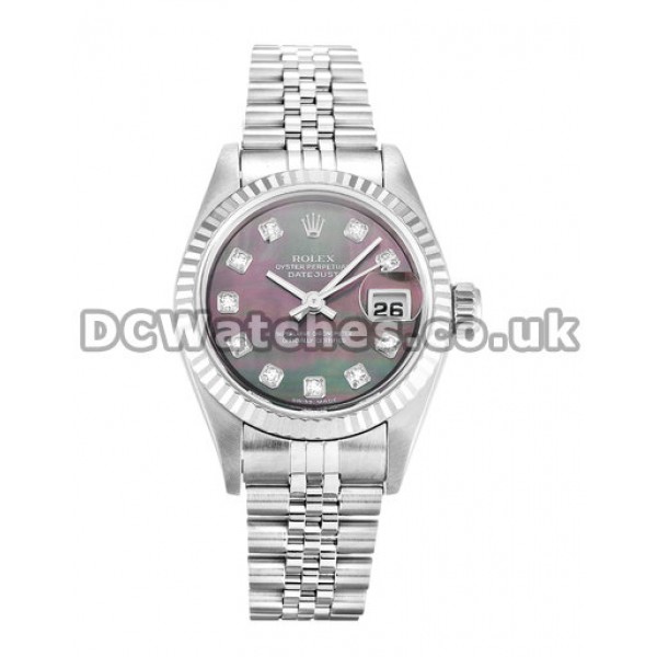 Buy Fake Rolex Datejust 26MM Steel & White Gold Case Black Diamond Dial Watches