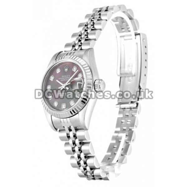 Buy Fake Rolex Datejust 26MM Steel & White Gold Case Black Diamond Dial Watches