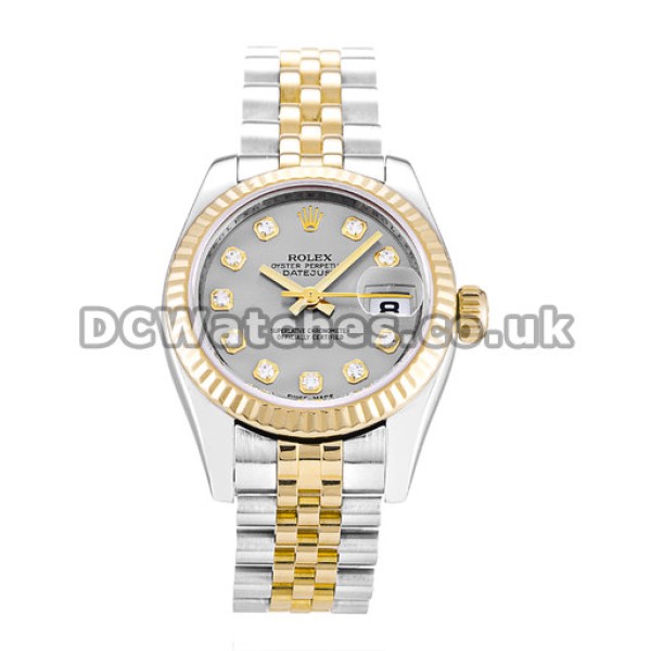 Silver Diamond Dial Rolex Datejust Lady 26MM Steel & Yellow Gold Case Replica Watches