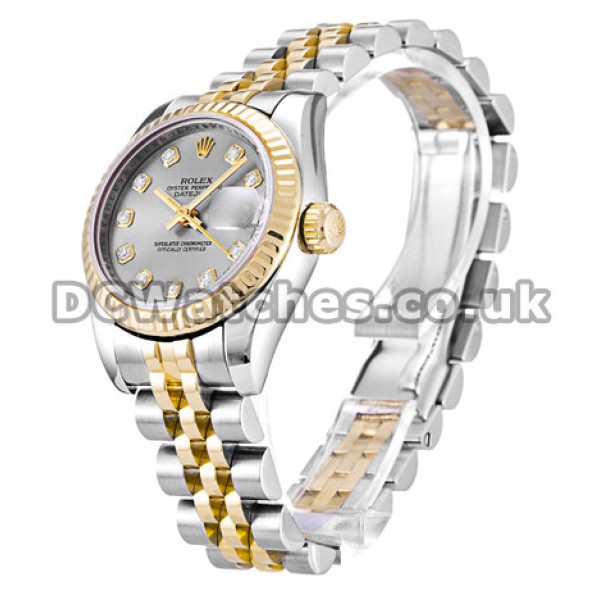 Silver Diamond Dial Rolex Datejust Lady 26MM Steel & Yellow Gold Case Replica Watches