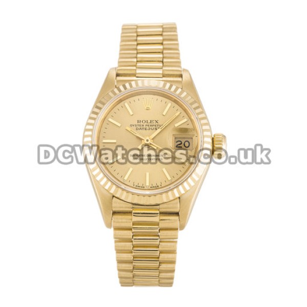 Best 26MM Rolex Datejust Lady Champagne Baton Dial Fake Watches