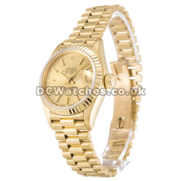 Best 26MM Rolex Datejust Lady Champagne Baton Dial Fake Watches